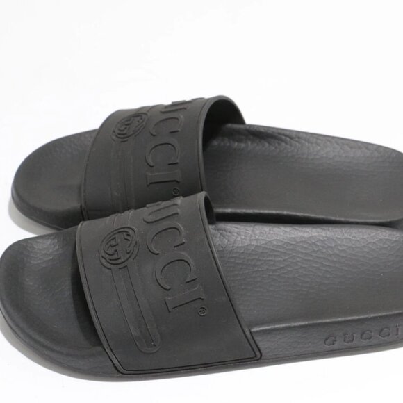 Gucci Women's Black Rubber Trademark Logo Slipper Sandal Size G 36/EU 37/ US 6 - Picture 1 of 12